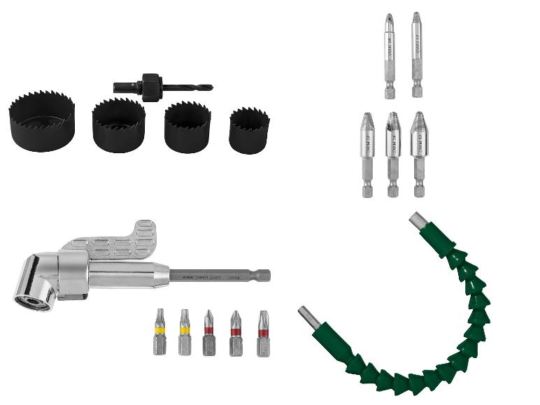 PARKSIDE® Lochsägen-Set / HSS-Schraubenausdreher / Winkel-Bithalter mit Bit-Set / Flexible Welle