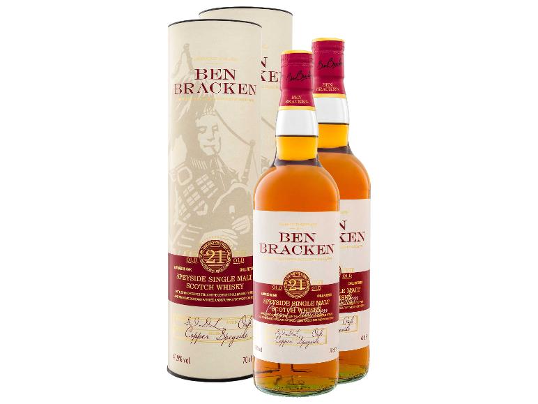 2 x 0,7-l-Flasche Whiskypaket Ben Bracken Speyside Single Malt Scotch Whisky 21 Jahre mit Geschenkbox 41,9% Vol