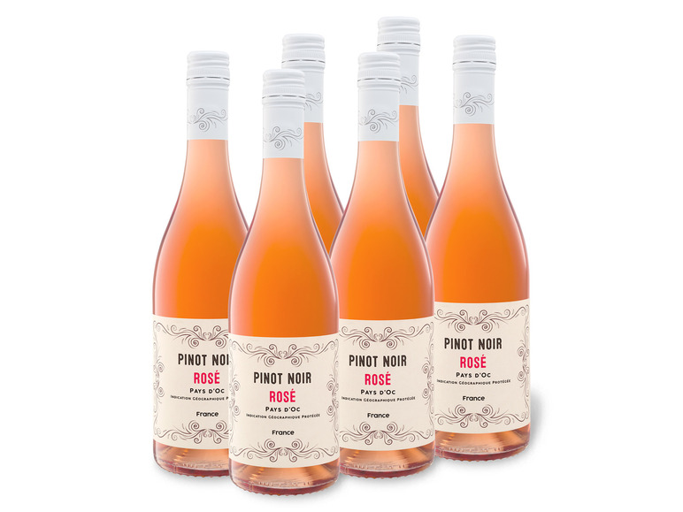 6 x 0,75-l-Flasche Weinpaket Pinot Noir Rosé Pays d'Oc IGP trocken, Roséwein