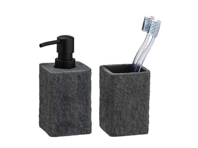 WENKO Seifenspender und Zahnputzbecher Villata, Grau, 2-teiliges Set