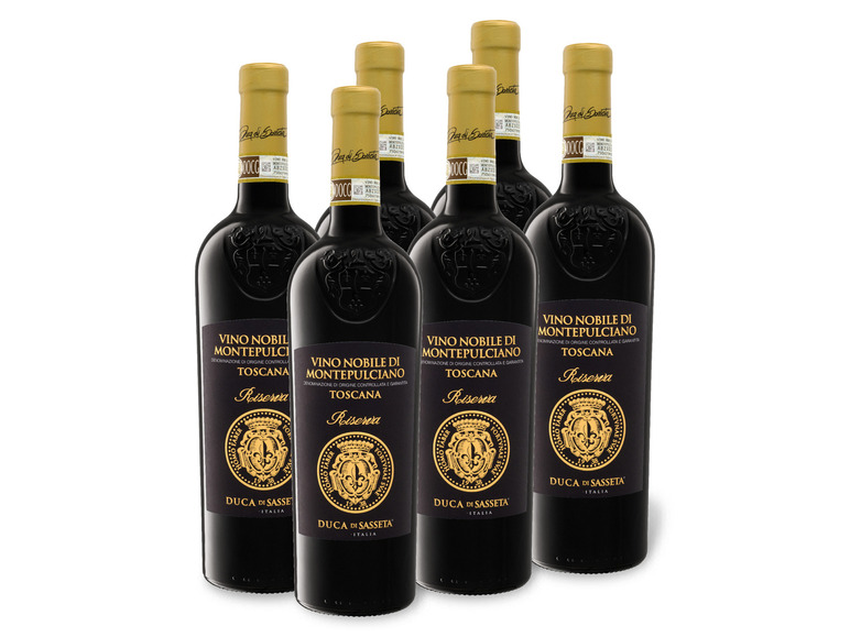 6 x 0,75-l-Flasche Weinpaket Duca di Sasseta Vino Nobile di Montepulciano DOCG Riserva trocken, Rotwein