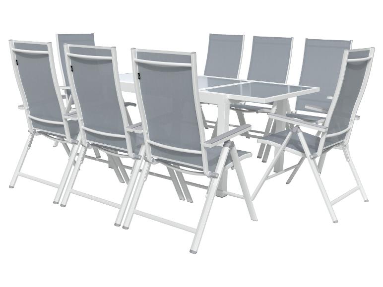 LIVARNO HOME Alu-Set »Houston«, 9-teilig - Ausziehtisch & 8 Klappsessel, weiß