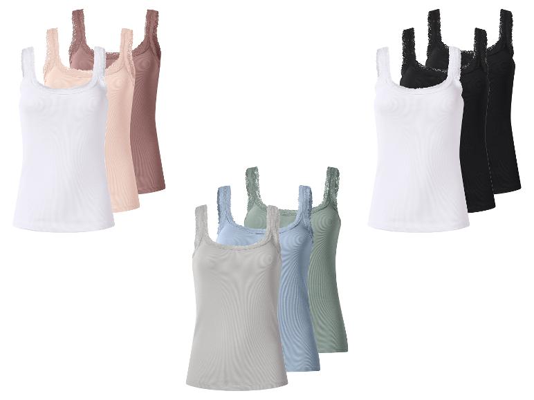 ESMARA® Damen Gerippte Tops mit Spitze, 3 Stück