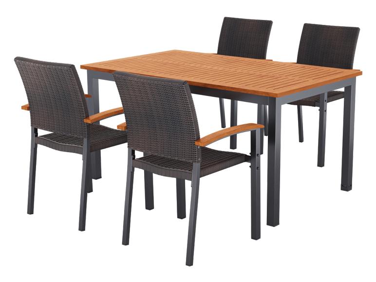 LIVARNO® Geflecht-Set »Valencia«, 5-teilig - Standardtisch & 4 Stapelstühle