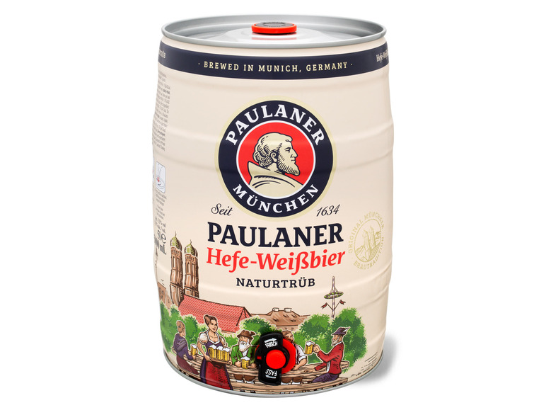 PAULANER Hefe-Weißbier Naturtrüb 5 Liter Bierfass mit Zapfhahn, Pfandfrei