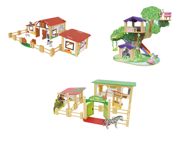 PLAYTIVE Set Bauernhof / Feenbaum / Zoo, aus Holz