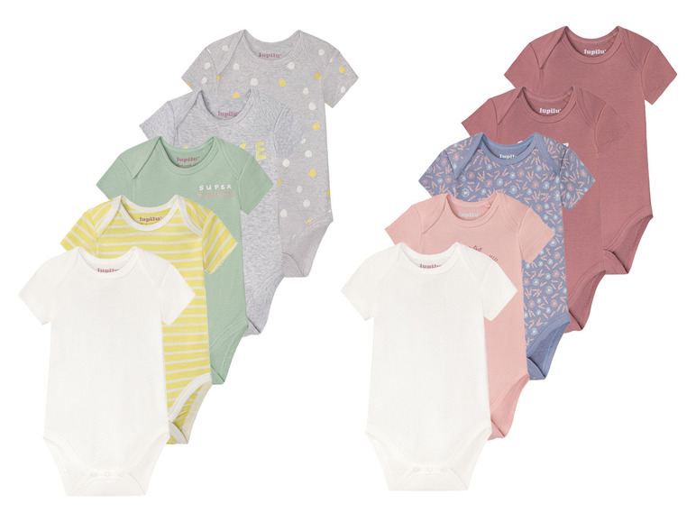 LUPILU® Baby Bodies, 5 Stück, kurzarm, aus reiner Bio-Baumwolle