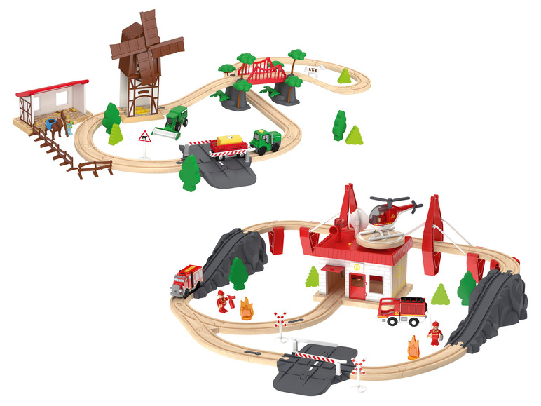 PLAYTIVE Eisenbahn-Set Feuerwehr / Countryside, aus Buchenholz