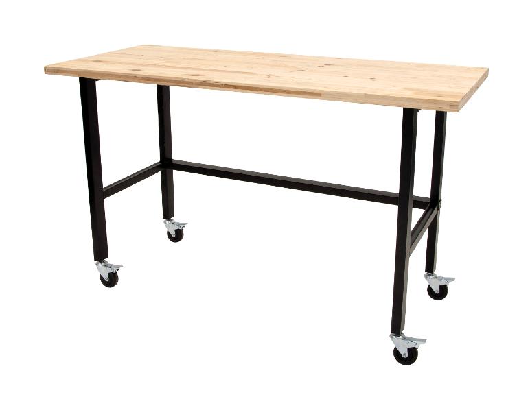 RIKTA Werkbank mit Rollen, B 140 X T 60 X H 84cm, 200kg Belastung, FSC 100%, Fichte