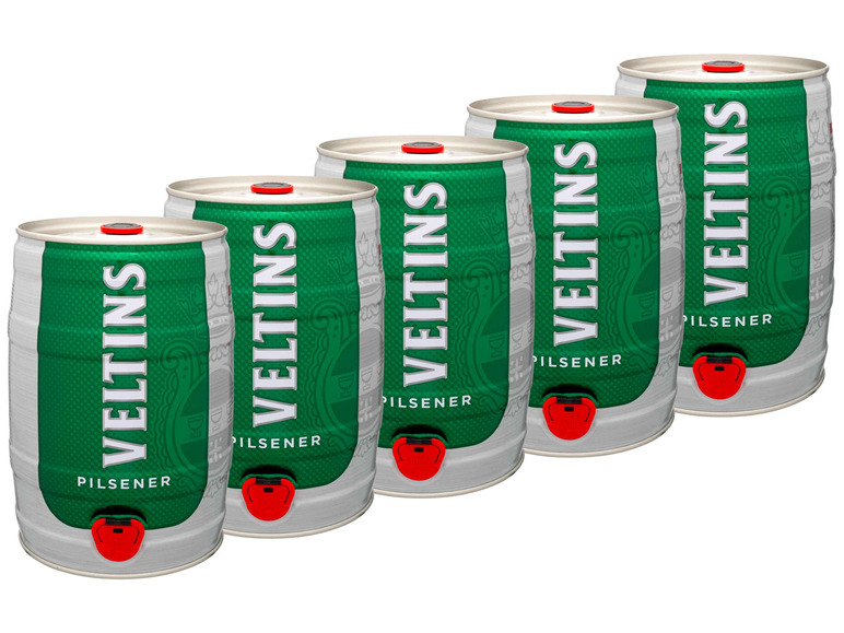 5 x 5,0-l-Bierfass Veltins Pilsener mit Zapfhahn 4,8% Vol