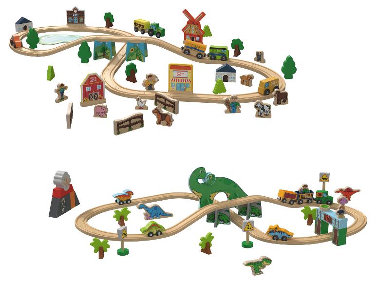 LUPILU® Holzeisenbahn-Set »Farm / Dinosaurier«