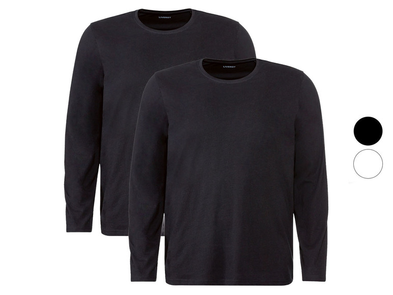 LIVERGY® Herren Langarmshirts, 2 Stück, aus reiner Baumwolle
