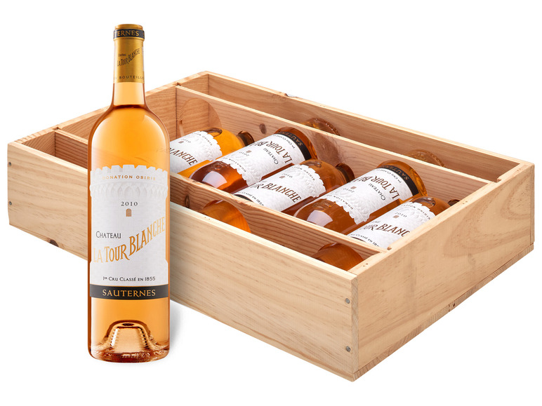 6 x 0,75-l-Flasche Château La Tour Blanche Sauternes AOC süß, Süßwein 2010 - Original-Holzkiste