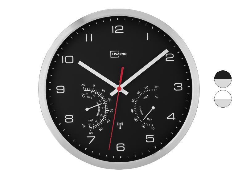 LIVARNO HOME Aluminium Funkwanduhr mit Thermometer und Hygrometer