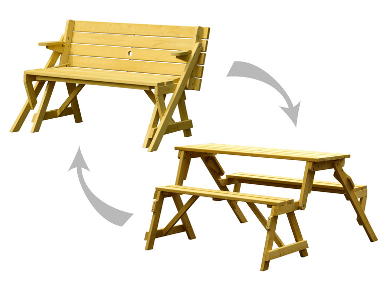 DOBAR 2in1 Picknicktisch und Sitzbank, aus Holz, natur