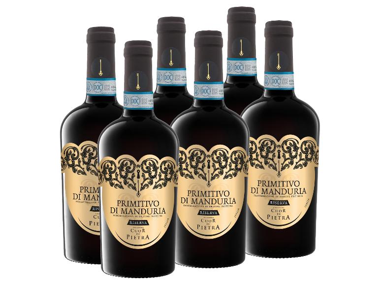 6 x 0,75-l-Flasche Weinpaket Cuor die Pietra Primitivo di Manduria Riserva DOP halbtrocken, Rotwein
