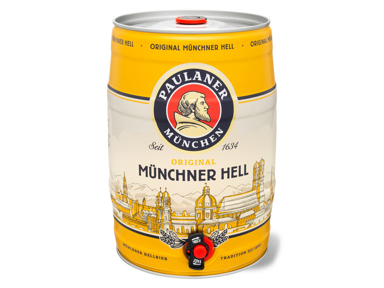 PAULANER Original Münchner Hell 5 Liter Bierfass mit Zapfhahn, Pfandfrei