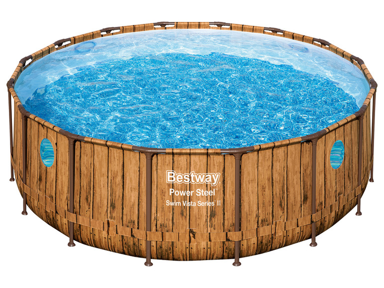 BESTWAY Power Steel Swim Vista Series Frame Pool Komplett-Set mit Filterpumpe Ø 488 x 122 cm, rund
