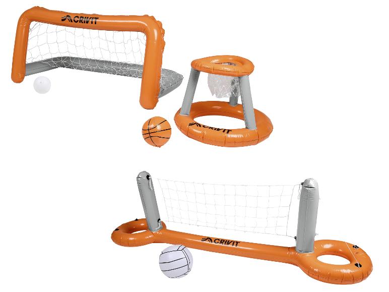 CRIVIT Aufblasbares Pool-Volleyballnetz / Aufblasbares Pool-Tor-und-Korb-Set