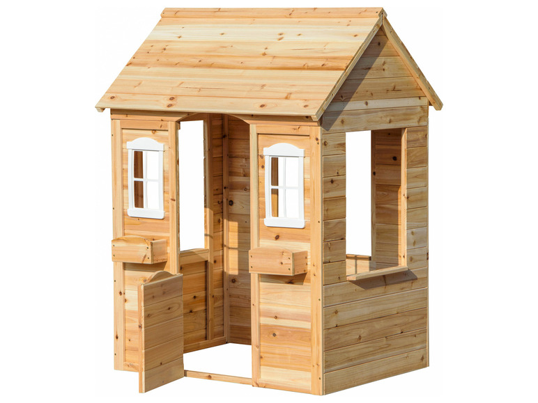 DOBAR Spielhaus mit Blumenkästen, natur, aus Holz
