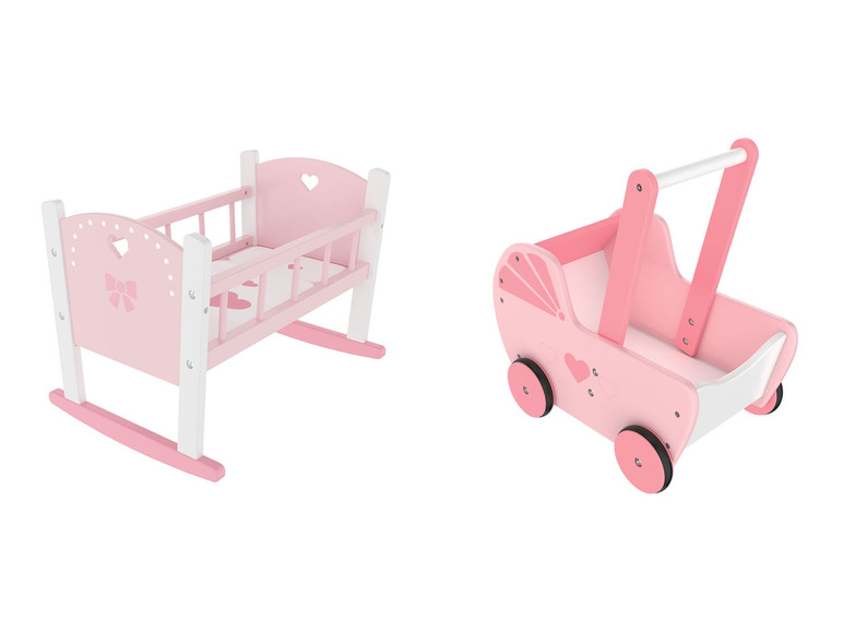 PLAYTIVE Puppenwiege / Puppenwagen, aus Echtholz