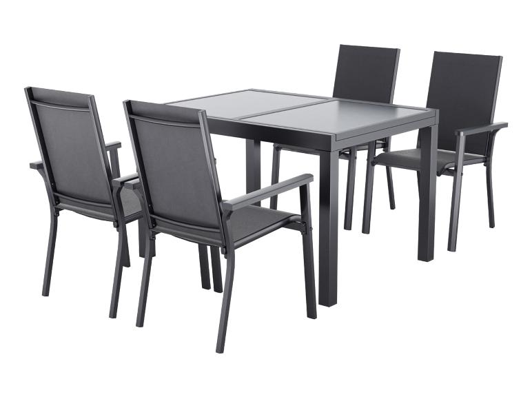 LIVARNO® Alu-Set »Houston« 5-teilig - Ausziehtisch und 4 Stapelsessel, grau