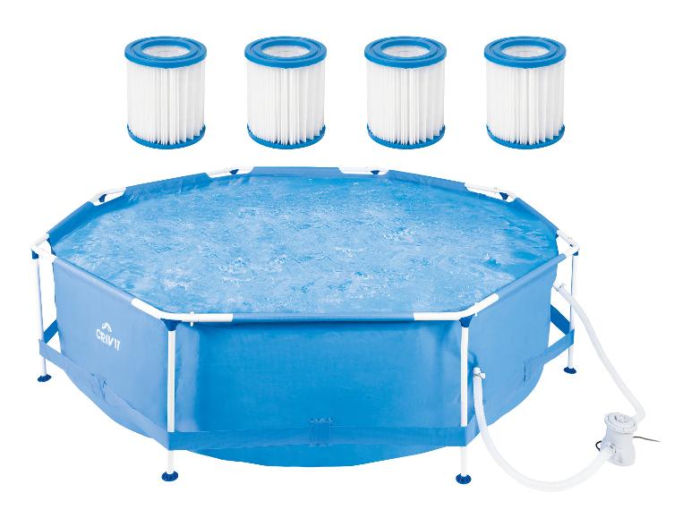 CRIVIT Metal-Frame-Pool-Set (Ø 300 x H 76 cm) inkl. Filterpumpe und 2er-Set Universal-Filterkartuschen (Ø 8 x 9 cm)