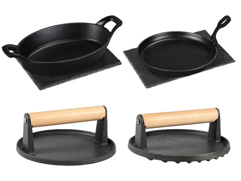 GRILLMEISTER Grillpfanne + Servierplatte / Burgerpresse glatt / Burgerpresse gerillt