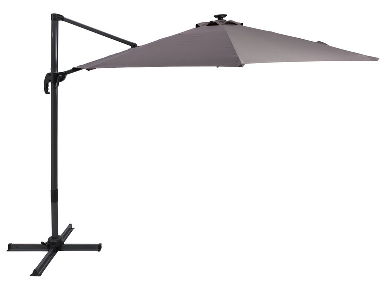 LIVARNO HOME Solar LED-Ampelschirm, Ø 3 m, mit 360° Fuß-Pedal, grau
