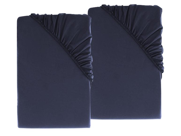 LIVARNO HOME Perkal-Spannbettlaken, 2 Stück, 90-100 x 200 cm (navy)