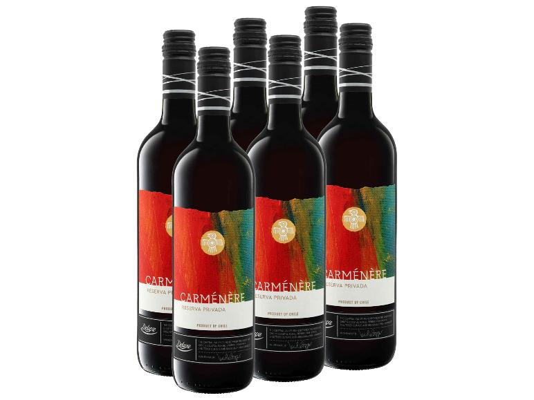 6 x 0,75-l-Flasche Weinpaket Deluxe Carménère Reserva Privada Valle Central Chile trocken vegan, Rotwein