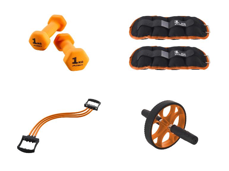 CRIVIT Kurzhantel-Set, 2x 1 kg / Gewichtsmanschette, 2x 1 kg / Expander / Bauchmuskeltrainer