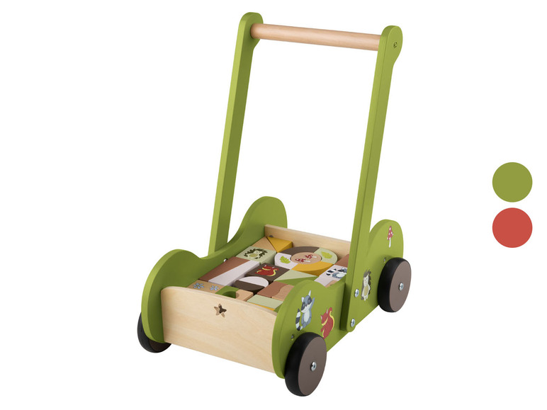 PLAYTIVE Holz Schiebewagen, mit 30 Holzbausteinen