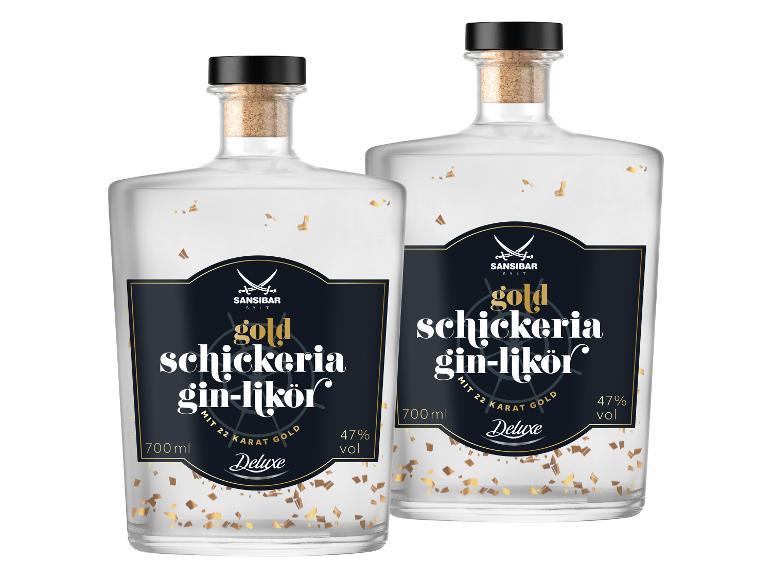 2 x 0,7-l-Flasche Spirituosenpaket SANSIBAR DELUXE Schickeria Gin-Likör mit Gold 47% Vol