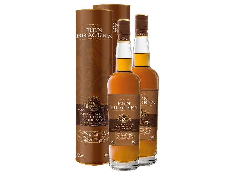 2 x 0,7-l-Flasche Whiskypaket Ben Bracken Highland Peated Single Malt Scotch Whisky 20 Jahre mit Geschenkbox 40 % Vol