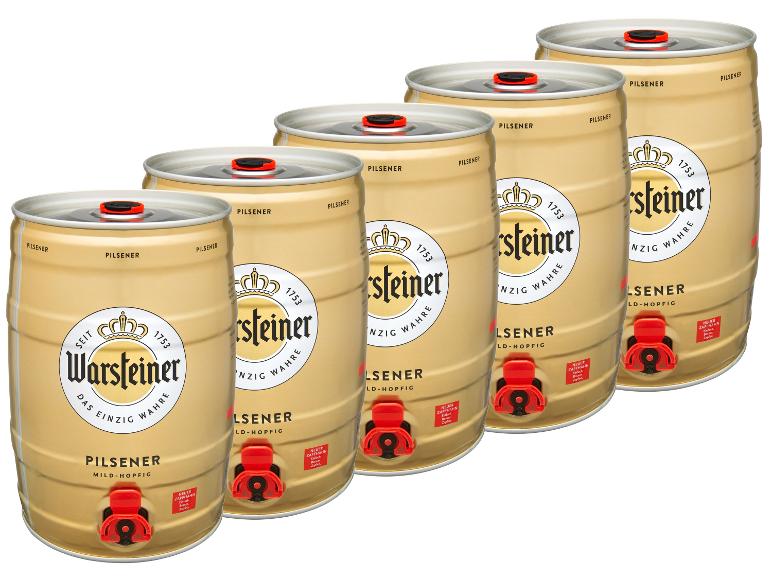 5 x 5,0-l-Bierfass Warsteiner Premium Pilsener mit Zapfhahn