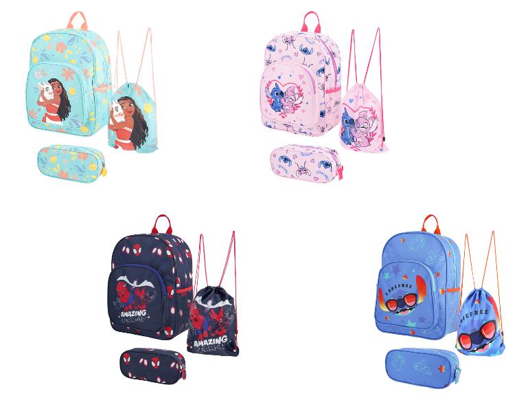 Rucksack mit Turnbeutel und Federmäppchen »Vaiana / Spiderman / Stitch«