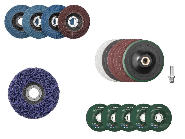 PARKSIDE® Fächerscheiben-Set / Klettschleifteller mit Schleifpapier-Set / Reinigungsscheibe / Schruppscheiben-Set, Ø 125 mm
