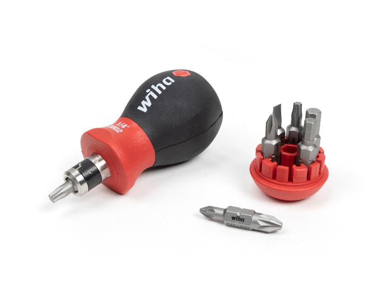 WIHA Stubby-Schraubendreher, mit Bit Magazin und magnetisch TORX mit 6 Bits, 1/4"