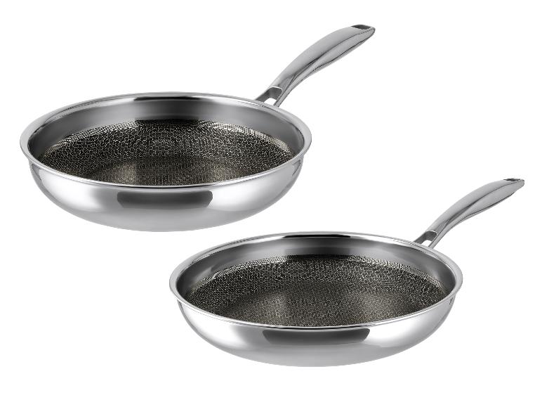 SILVERCREST® Premium-Edelstahlpfannen-Set, 2-teilig: Ø 24 cm & Ø 28 cm mit Wabenstruktur