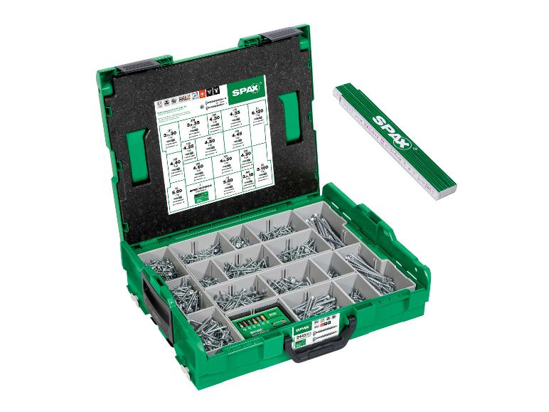 SPAX Schrauben-Set »L-BOXX WIROX«, Senkkopfschrauben, 16 Abmessungen, 2446 Stück, inkl. BITcheck und Zollstock