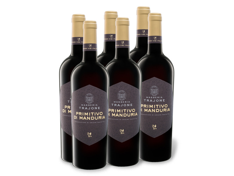6 x 0,75-l-Flasche Weinpaket Masseria Trajone Primitivo di Manduria DOC halbtrocken, Rotwein