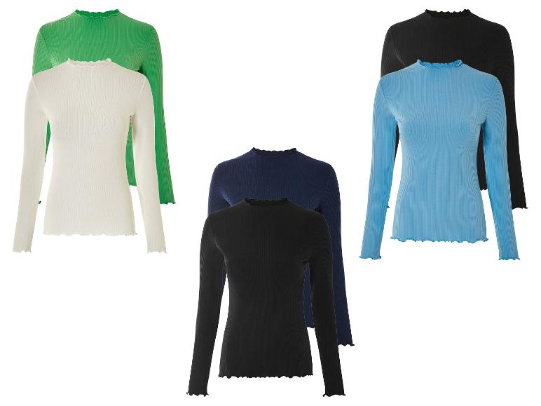 ESMARA® Damen Langarmshirts, 2 Stück, aus weicher Ripp-Qualität