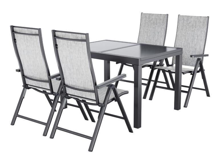 LIVARNO® Alu-Set »Houston«, 5-teilig - Ausziehtisch & 4 Klappsessel, hellgrau-meliert
