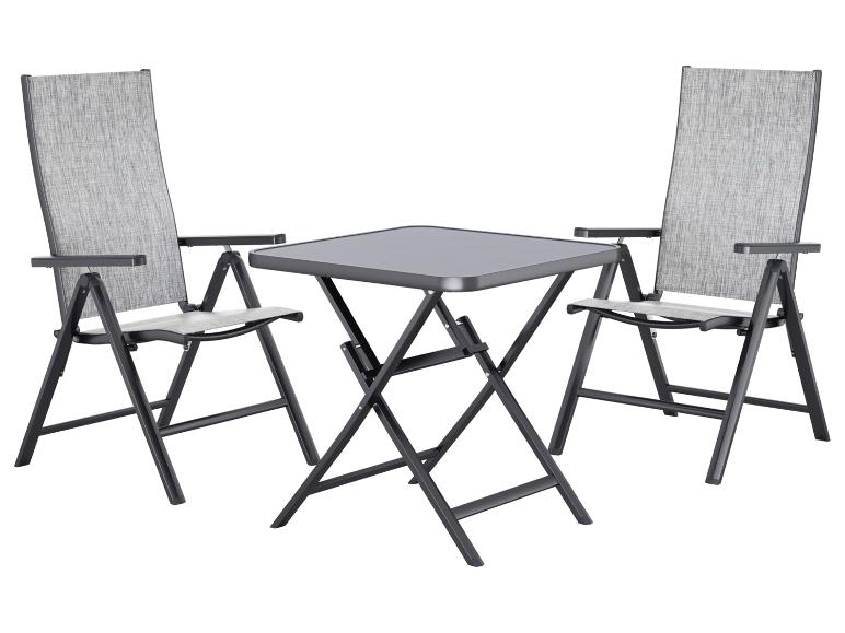 LIVARNO® Alu-Set »Houston«, 3-teilig - Klapptisch & 2 Klappsessel, hellgrau-meliert