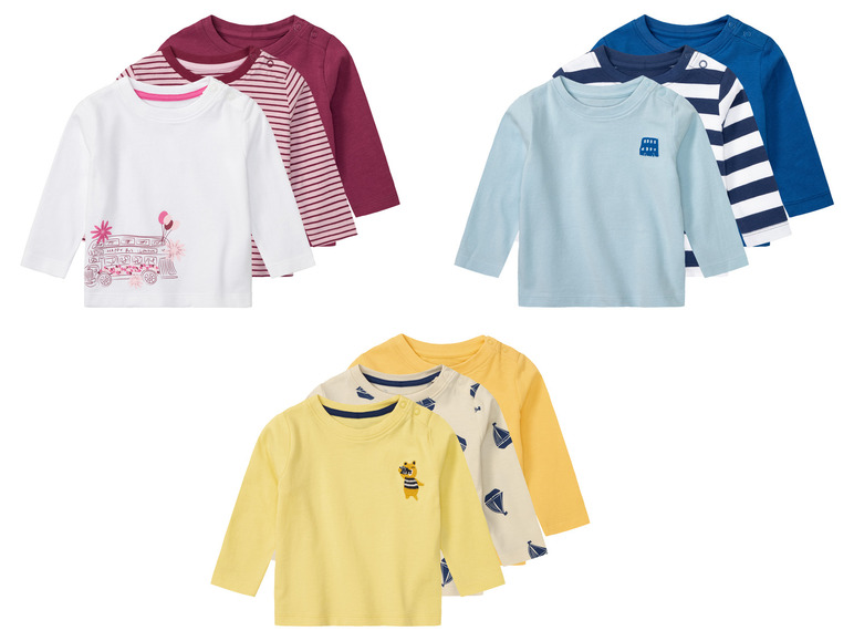 LUPILU® Baby Langarmshirts, 3 Stück, mit Bio-Baumwolle