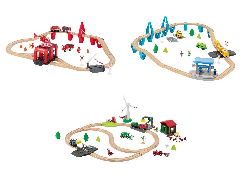 LUPILU® Eisenbahn-Set Feuerwehr / Eisenbahn-Set Passagierzug / Eisenbahn-Set Farm, 36-teilig / 50-teilig / 49-teilig