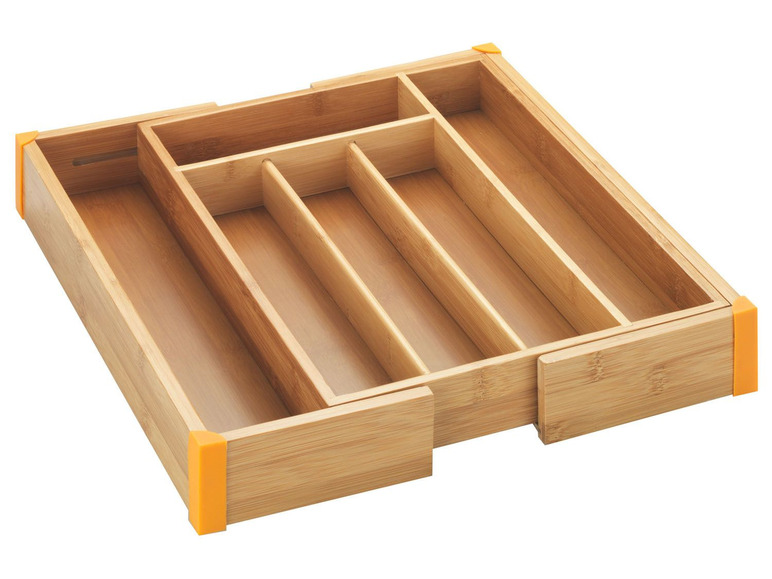 WENKO Ausziehbarer Bambus-Besteckkasten mit 5 bis 7 Fächern, 25,7-38,5 x 5,1 x 35,7 cm