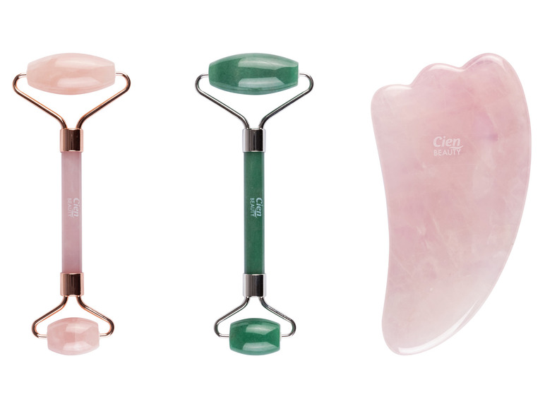 CIEN BEAUTY Rosenquarz-Gesichtsroller \ Quarz-Gesichtsroller \ Rosenquarz-Massagestein